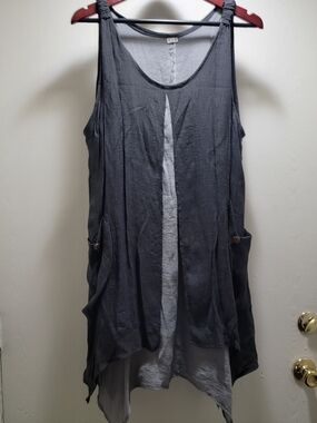 Sleeveless Silk And Cotton Layered Tunic Dress - Charcoal Gray